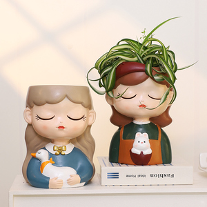 <span class=keywords><strong>Macetas</strong></span> grandes de 9 pulgadas Roogo Sweet Girl <span class=keywords><strong>con</strong></span> mascota de diferentes tamaños Adorable estilo de personaje Diseño popular Maceta - Product Image 4