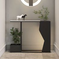 Console d'entrée moderne en fer forgé de luxe pour villa, design très étroit, plateau en marbre, meuble de rangement