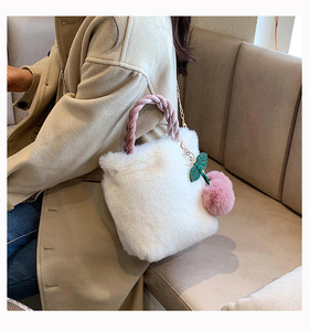 Cherry Girl Plush Winter New Fashion Chain Crossbody Women's Bucket <b>Small</b> Bucket Bags Ladies Handbags Home Gardening - Product Image 2