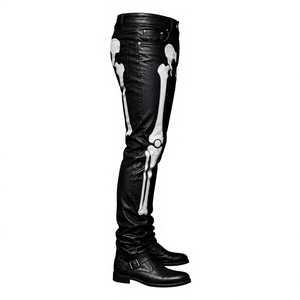 Pantalon en cuir noir pour homme, pantalon de motard avec motif os, pantalon de moto gothique, pantalon en cuir fait main - Product Image 3