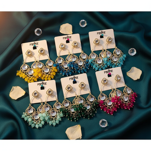 Jewelemarket <b>Green</b> Plated Kundan Stone Dangle <b>Earrings</b> with Beads Fine Jewelry for Women - Product Image 3