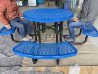 Table de pique-nique extérieure stable et ronde en acier inoxydable de 46 pouces pour parc, avec chaises