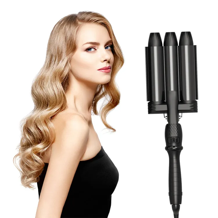 Triple Krultang, haar Crimper Ijzeren Deep Waver Huishoudelijke Hotel Salon Snelle Verwarming Hot Waver Toermalijn 160-220 ℃ 45-65W