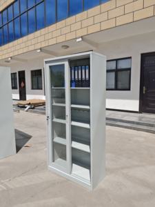 Armoire de rangement en métal bon marché d'usine, à démontage facile, avec 2 portes coulissantes en verre, pour bureau, cuisine, classement, étagères réglables - Product Image 4