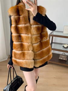 <span class=keywords><strong>Gilet</strong></span> en fourrure de renard pour femme, longueur 65 cm, coupe ajustée, en fourrure de renard <span class=keywords><strong>doré</strong></span> entière, idéal pour jeune <span class=keywords><strong>fille</strong></span>, simple, automne-hiver - Product Image 2