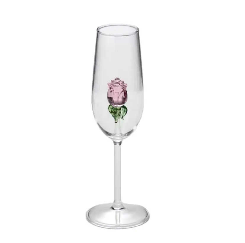 Copo de champanhe feito à mão para casamento, copo de cristal com rosas, copo de vinho francês, copo de vinho espumante personalizado