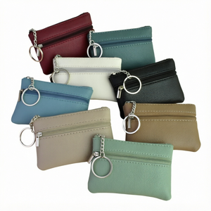 WRIZA Porte-monnaie en cuir PU avec fermeture éclair, porte-clés, mini pochette, sac à main unisexe, portable, usage quotidien, style court, normcore, minimaliste, femme - Product Image 1