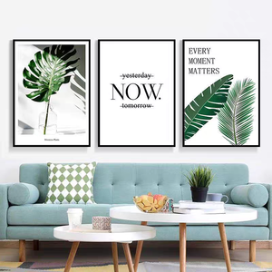 Affiches murales en série Feuilles de plantes vertes, style nordique floral, peinture sur porcelaine cristalline encadrée, pour fond de canapé, vente en gros d'usine - Product Image 2