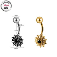 Piercing de nombril Freya Halloween 14G en acier inoxydable, bijoux de piercing pour femme, motif ange, toile d'araignée, hélix, sourcil