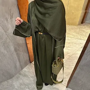 Middle easterntury Dubai abbigliamento islamico alla moda Hijab Jilbab Abaya 2 pezzi Cardigan tinta unita con orlo