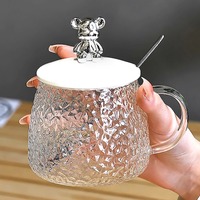 Tasse créative à motif martelé, esthétique, mignonne, en forme d'ours, simple, pour la maison ou le bureau, avec couvercle et cuillère, résistante aux hautes températures