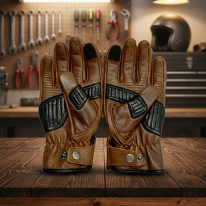 Guantes de moto de cuero marrón con pantalla táctil, guantes para motocicleta con logo personalizado - Product Image 4