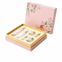 Kotak Hadiah Perawatan Kulit Kertas Bunga Pink Leabon Cetakan Mawar Watercolour Lapisan Emas Logo Kustom Pabrik Grosir Kosmetik