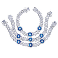 Nouveau bracelet chaîne cubaine 9 mm avec zircone cubique bleue, fournisseur en gros de bijoux chaîne cubaine incrustée de zircone
