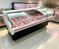 Vitrine Réfrigérée Professionnelle Économe en Énergie pour Viande avec Refroidissement Direct pour Supermarché Boucher en Acier Inoxydable et Verre LED