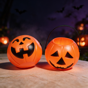 Seau à bonbons en plastique citrouille d'Halloween avec couvercle, portable, pour le jeu de la citrouille, seau de rangement, décoration de fête pour enfants, cadeau - Product Image 1