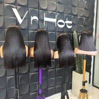 Perruques en cheveux vierges vietnamiens bruts, double densité, ultra-lisses, avec frontale en dentelle, sans colle, pour femmes