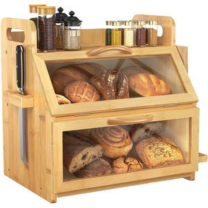 Boîte à pain en bambou avec couvercle en verre, conteneur de rangement en bois pour l'organisation des fruits et du pain dans la cuisine - Product Image 5