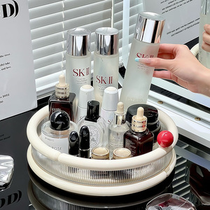 Rotating <b>Storage</b> Rack Desktop Organizer Milky White 4 In 1 Makeup Cosmetics Holder Turntable For <b>Dressing</b> <b>Table</b> - Product Image 1