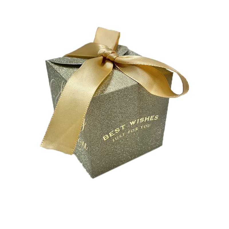 Zarif altın düğün hediye kutusu zarif şeker kağıt kutusu inci şerit yay ile dekorasyon ve parti iyilik için