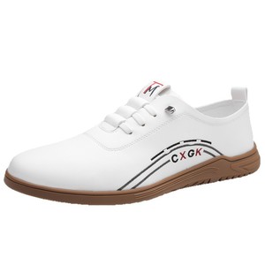 White Men's Lace-Up Casual Shoes Round Toe <b>Rubber</b> Outsole Anti-Slip Driving Autumn Fashion Solid Pattern <b>Strip</b> Decoration - Product Image 5