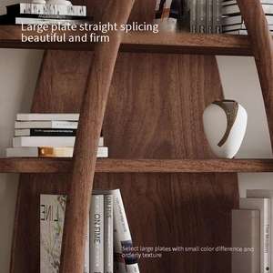 رف كتب من خشب الجوز الأسود ، رف تخزين من الخشب الصلب بالكامل ، أثاث غرفة الدراسة ، خزانة كتب حديثة بسيطة من الأرض إلى السقف - Product Image 4
