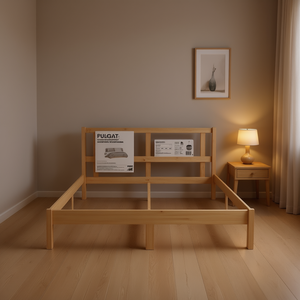 Solid <b>Pine</b> Wood <b>Bed</b> Frame Queen Size Natural Finish Minimalist Design Bedroom Furniture - Product Image 2