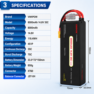 Harga Terjangkau Teknologi Baru Baterai Lithium UAV Isi Ulang 8000mAh Semi Solid State 4s Paket Baterai Drone untuk Drone - Product Image 6