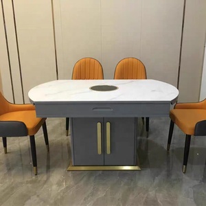 Conjunto de cocina pequeño para comedor, mueble de almacenamiento redondo de mármol <span class=keywords><strong>plegable</strong></span>, sofá de Snooker, mesa de restaurante inteligente - Product Image 4