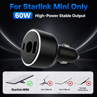 Pengisi Daya Mobil Multi-Port untuk Starlink Mini, DC 60W + Type-C 27W + USB 15W Adaptor Cepat Bersamaan