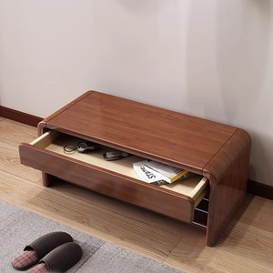 Solid Wood <b>Shoe</b> Changing Stool Walnut Color Storage Shelf <b>For</b> Entryway Home Use - Product Image 4