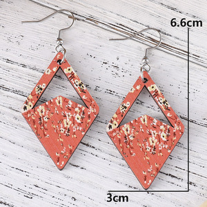 Boucles d'oreilles en bois Boucles d'oreilles pendantes creuses géométriques florales bohèmes pour femmes Uionen 1166 - Product Image 4