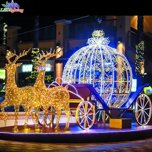 2021 Cheap Flying Reindeer Sleigh Musical Lemax Christmas Village Houses Scene With LED Light Decor