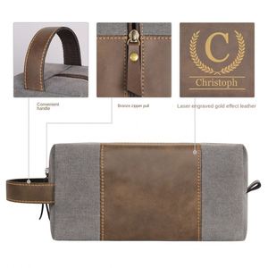 Large Capacity Men's Retro Canvas Wash Bag Portable Cosmetic <b>Storage</b> with Zipper Closure for Travel - Product Image 2