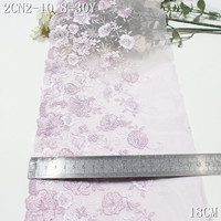 Prix d'usine, vente en gros, dentelle brodée en maille violet clair, 18 cm, dentelle brodée de fleurs fantaisie pour robe et foulard femme