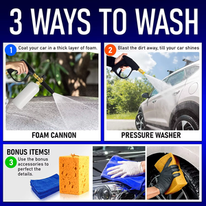 Cañón de espuma Lanza de espuma para nieve con conector rápido de 1/4 ", 5 boquillas <span class=keywords><strong>3</strong></span> toallas de microfibra Esponja - Product Image 3