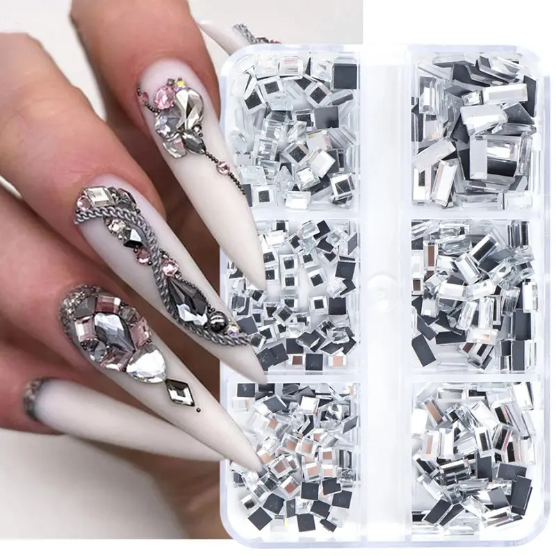 Groothandel Populair Ontwerp Gemengd Speciaal Gevormd Glas Plat Rug Variété-Vormen 6 Roosters Crystal Stones Nail Art Steentjes