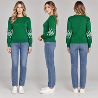 Pull de Noël personnalisé pour femme, col rond, manches bouffantes, motif Fair Isle, tricoté, faible MOQ, conception gratuite (OEM/ODM)