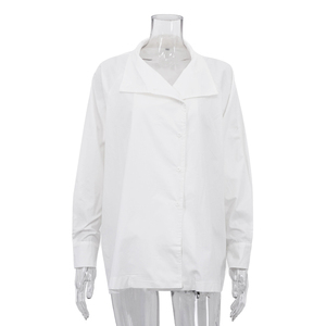 Chemisiers et Blouses Décontractées Chic en Coton Blanc à Col Montant et Manches Longues Coupe Oversize pour Femmes – Collection Été 2026 – Tendances Élégantes - Product Image 4
