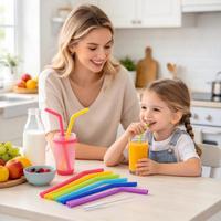 Pailles à boire en silicone souple écologiques et réutilisables Udoo pour gobelets de 30 et 20 oz - Accessoires de bar certifiés CE/EU
