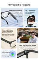 Lunettes Intelligentes VALDUS 2026 pour Hommes et Femmes avec Caméra, Lunettes de Soleil Vidéo Intelligentes, Enregistrement Vocal, Transfert WiFi, Appel BT, Lunettes Intelligentes VIS05