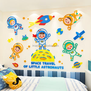Autocollant mural décoratif d'astronaute de dessin animé, vaisseau spatial, bricolage, art acrylique, autocollant mural pour <span class=keywords><strong>chambre</strong></span> de garçon, salle de jeu, décoration murale - Product Image 4
