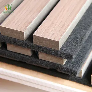 Gỗ slat Acoustic Board âm thanh vật nuôi cảm thấy bức tường bằng gỗ thanh Veneer MDF trang trí sồi tấm Tường