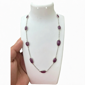Collier en argent 925 avec pierre précieuse rubis, serti de pierres en or plaqué, style classique, bijoux à porter tous les jours - Product Image 1