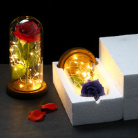 Rose éternelle artificielle lumière LED beauté la bête dans la couverture en verre décoration de noël pour la mère saint valentin cadeau de nouvel an
