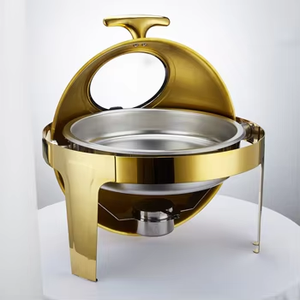 Plato de frotamiento dorado de acero inoxidable de lujo de 6L, Rollo redondo, calentador de comida para Buffet, estufa, para Hotel chafer, <span class=keywords><strong>restaurante</strong></span>, fiesta de buffet - Product Image 1