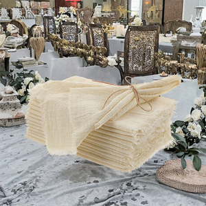 Servilletas de tela de algodón 100% reutilizables cuadradas de 32 cm con flecos para bodas, banquetes, aviones y cocinas, venta al por mayor de stock en el extranjero. - Product Image 3