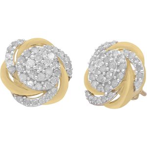 Diamond Cluster Floral <b>Stud</b> Earrings 1.08 Cttw Round Cut Yellow Gold Plated 925 Sterling <b>Silver</b> Women's - Product Image 3