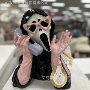 รูปปั้นเรซิ่นหน้าผีสีชมพูดำ ร้องกรีดร้อง พร้อมโทรศัพท์ สำหรับตกแต่งภายในบ้าน ฮาโลวีน รุ่น PB0698 - Product Image 4