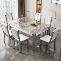 Ensemble Table à Manger et Chaises de Luxe Moderne Rectangulaire en Marbre et Bois Massif, 4 à 6 Places, pour Cuisine, Restaurant – Modèles de Mobilier